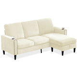 English Elm Modern Design Chenille 3 Seat L-Shape Sectional Sofa With Storage Chaise For Apartment, Studio, Office,Living Room,L Shape-Off White