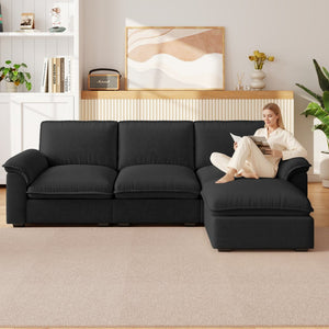 English Elm Cloud Sectional Sofa with Movable Chaise Soft Chenille Upholstery for Modern Living Rooms Black W1359S00065
