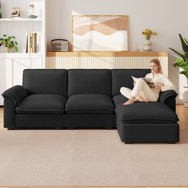English Elm Cloud Sectional Sofa with Movable Chaise Soft Chenille Upholstery for Modern Living Rooms Black W1359S00065