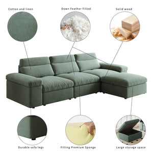 English Elm This modular cloud sofa offers adjustable reclining back, down-filled cushions, hidden storage and plush comfort for modern spaces Dark Green W3820S00006