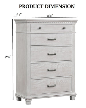English Elm 1pc Chest Transitional Weathered Finish 5-Drawer Tall Dresser with Dentil Molding and Metal Knobs Grey Mix 39 L x 20 W x 51 H B2741P370388