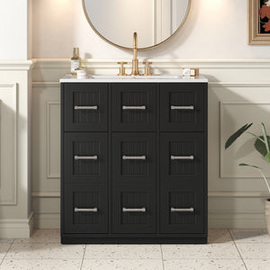English Elm 30inch Bathroom Vanity with Undermount Sink, Tip-Out Tray, Soft-Close Doors, Spacious Drawers & Handles Black N710P331580B