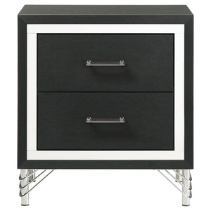 English Elm Malcolm Glam 2-Drawer Nightstand with Chrome & Acrylic Accents, Black Finish, Decorative Legs, Storage B062P378331