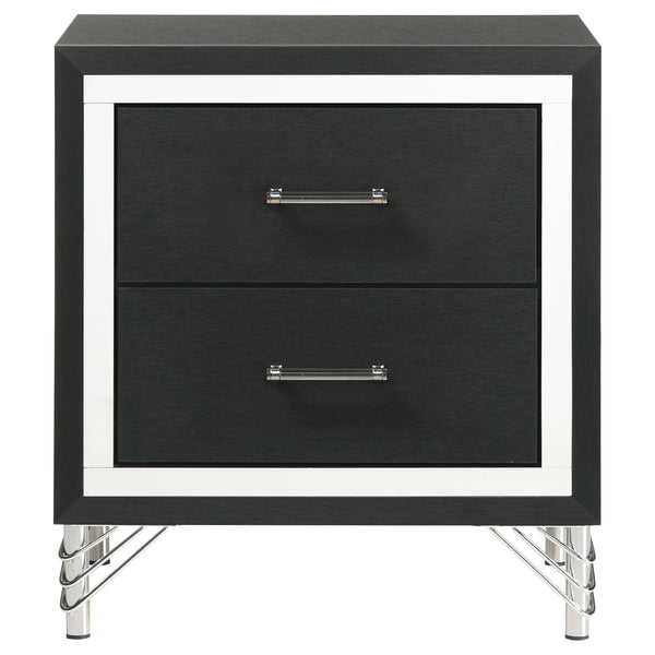 English Elm Malcolm Glam 2-Drawer Nightstand with Chrome & Acrylic Accents, Black Finish, Decorative Legs, Storage B062P378331