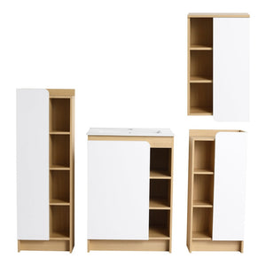 English Elm 4-piece Light Oak Bathroom Set with Ceramic Sink and Dual-tone Storage Cabinets W3450S00112