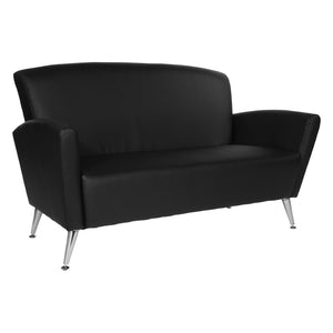 OSP Home Furnishings Loveseat with Antimicrobial Faux Leather Upholstery and Chrome Legs for Office or Home Black SL50552-R107