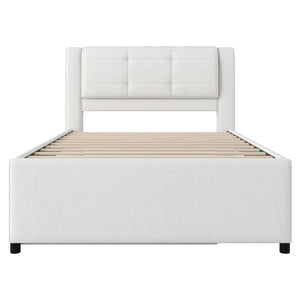 English Elm Full Size Upholstered Platform Bed With Versatile Trundle - Stylish Beige Design For Any Space! DL001678AAA