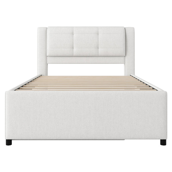 English Elm Full Size Upholstered Platform Bed With Versatile Trundle - Stylish Beige Design For Any Space! DL001678AAA