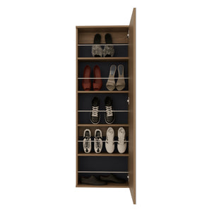 English Elm Wall Mounted Shoe Rack with Mirror Chimg Macadamia Beige — Space-Saving 10-Pair Organizer, 54.3" H B092P309187