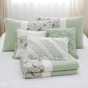 English Elm 6 Cotton Percale Quilt Set Full/Queen with 3 Decorative Pillows Breathable Printed Cotton Blend Comfort Sage Green 22.83 L x 17.72 W x 7.87 H B035P294113