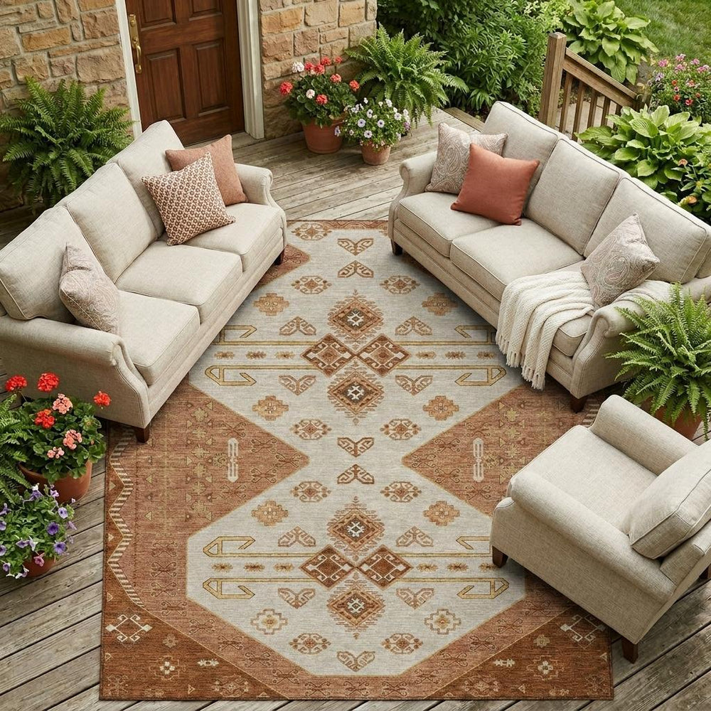 9x12 Geometric Polyester Area Rug Washable Indoor Outdoor Patio Copper Bold