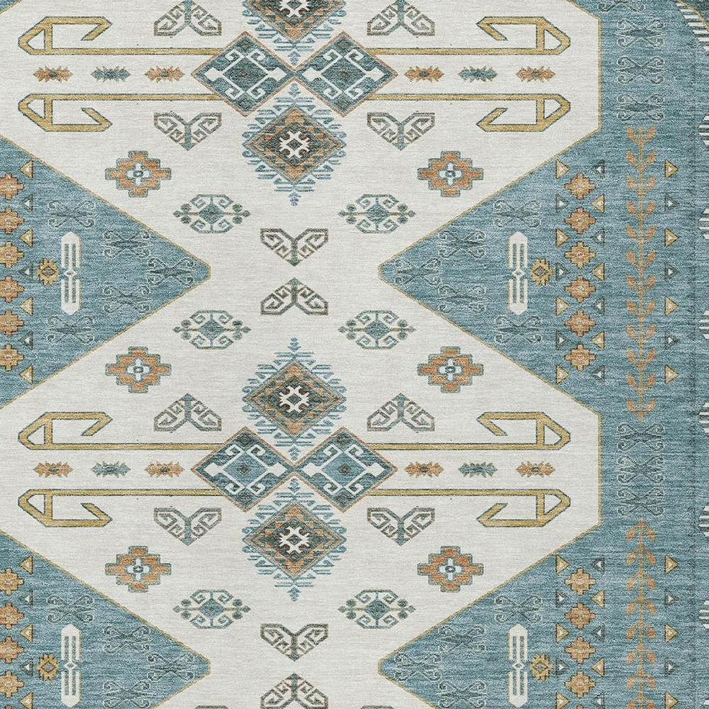 HomeRoots 8x10 Geometric Teal Gold Washable Polyester Rug for Patio Living Room or Porch 731019