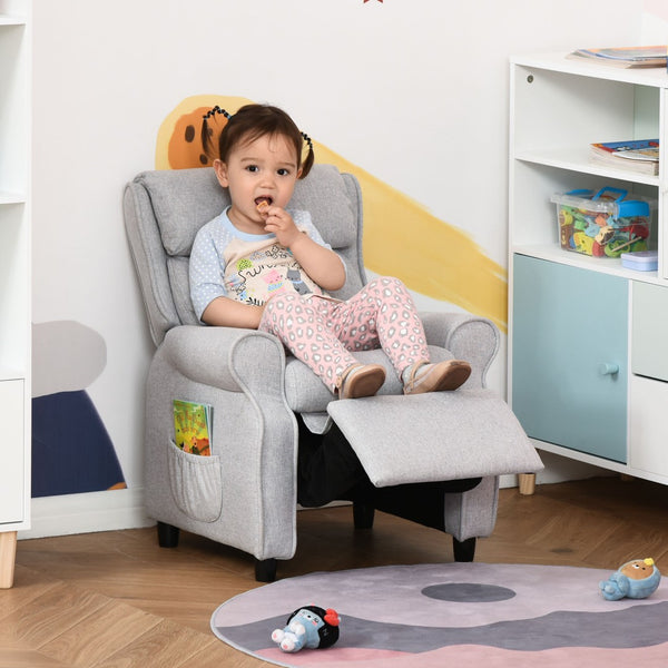 English Elm Qaba Kids Recliner Chair - Adjustable Lounger With Footrest & Pockets For Ages 3-5, Light Grey Comfort W2225P217359-GIGA