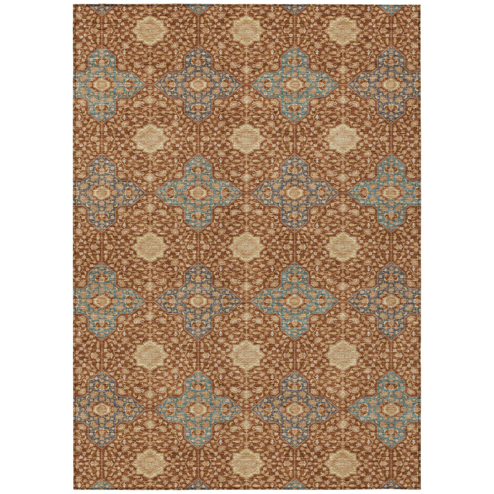 HomeRoots Damask Washable Polyester Indoor Outdoor Area Rug for Patios Kitchens and Living Rooms 10' x 14' 731051