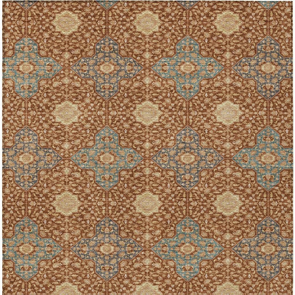 HomeRoots Damask Washable Polyester Indoor Outdoor Area Rug for Patios Kitchens and Living Rooms 10' x 14' 731051