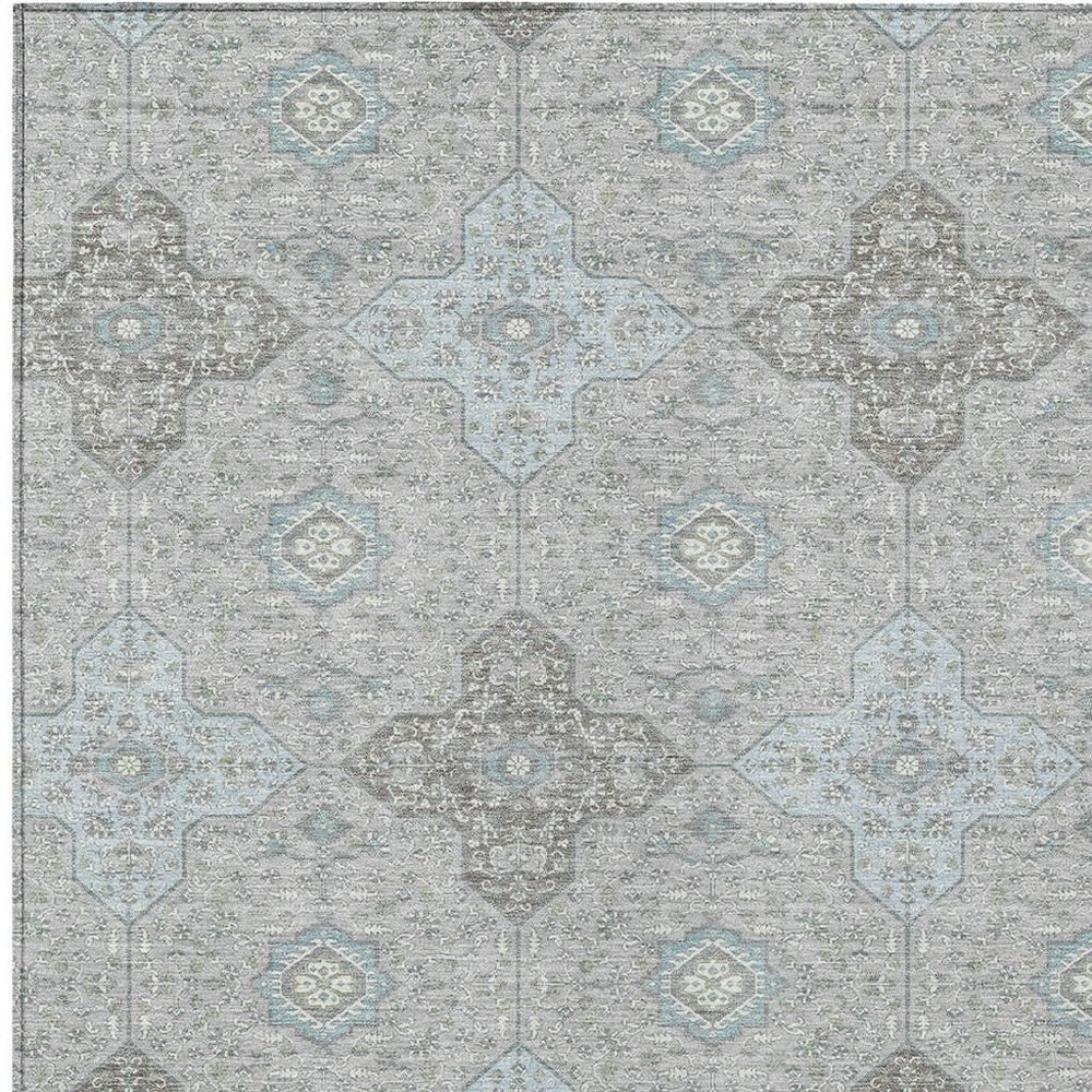 HomeRoots Damask Polyester Area Rug Washable Indoor Outdoor Stain Resistant Patio and Living Room 9' x 12' 731056