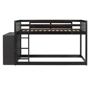 English Elm Twin Over Bunk Bed with Four Storage Drawers Open Shelving Kids Bedroom Espresso LT000167AAP-1