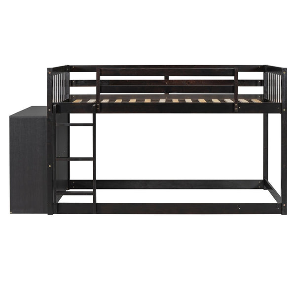 English Elm Twin Over Bunk Bed with Four Storage Drawers Open Shelving Kids Bedroom Espresso LT000167AAP-1