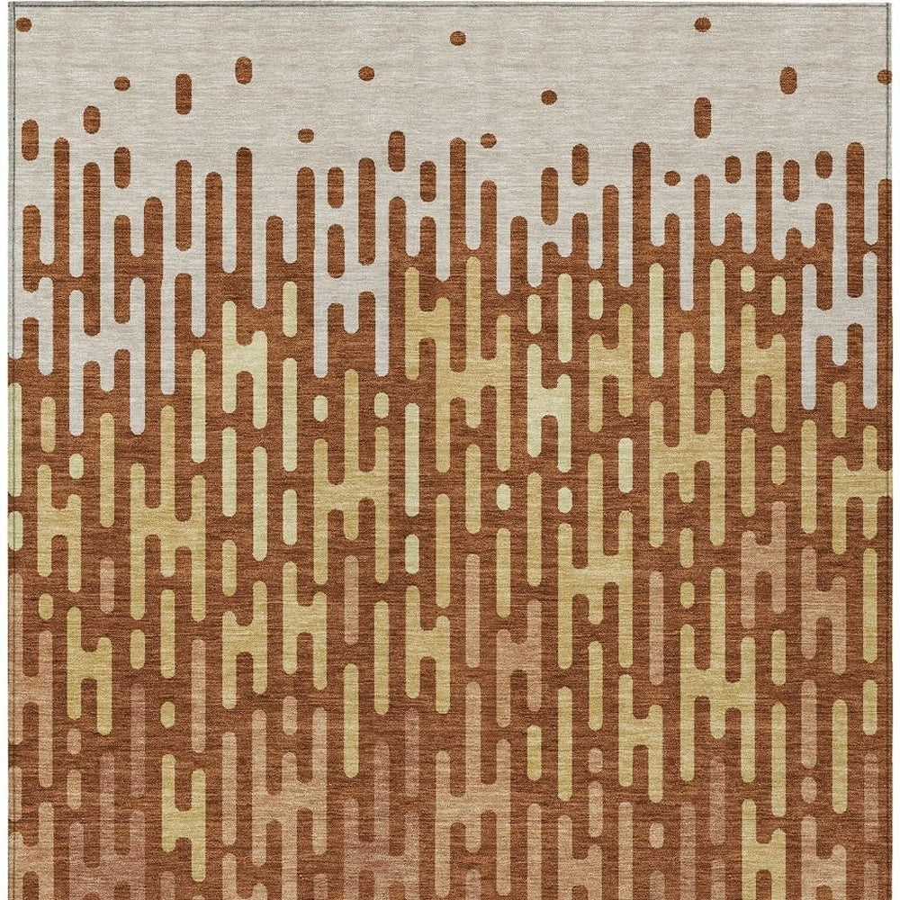 5 X 8 Abstract Orange Copper Polyester Machine Woven Washable Indoor Outdoor Rug