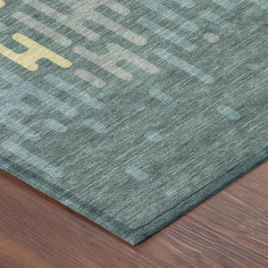 Abstract Washable Polyester Area Rug Teal Copper Indoor Outdoor Accent for High Traffic Spaces