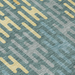 Abstract Washable Polyester Area Rug Teal Copper Indoor Outdoor Accent for High Traffic Spaces