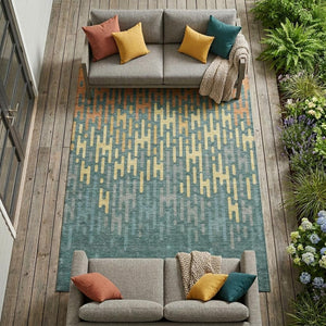 Abstract Washable Polyester Area Rug Teal Copper Indoor Outdoor Accent for High Traffic Spaces