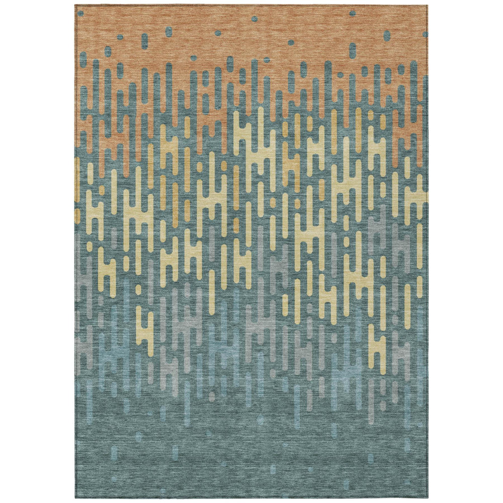 HomeRoots Abstract Washable Polyester Area Rug Teal Copper Indoor Outdoor Accent for High Traffic Spaces 8' x 10' 731091