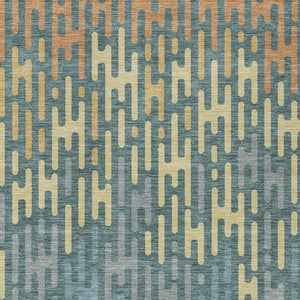 Abstract Washable Polyester Area Rug Teal Copper Indoor Outdoor Accent for High Traffic Spaces