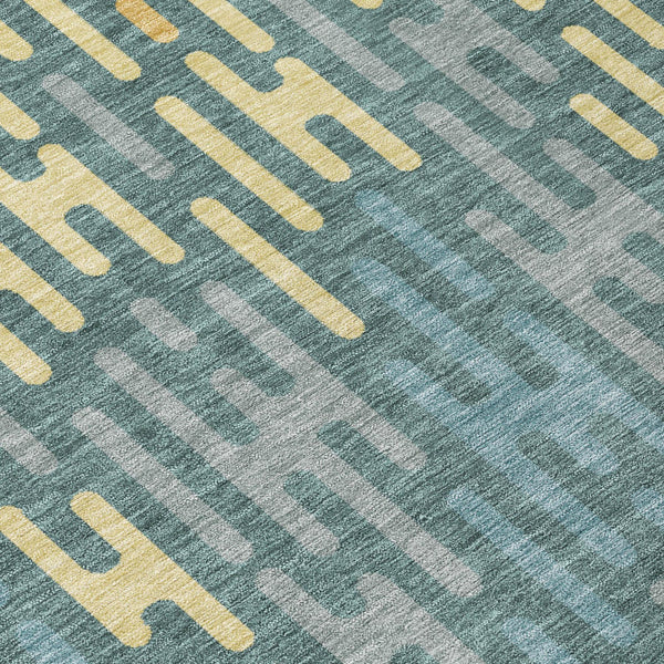 Abstract Washable Polyester Area Rug Teal Copper Indoor Outdoor Accent for High Traffic Spaces