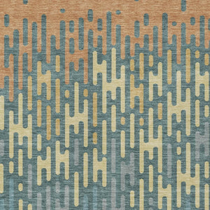 Abstract Washable Polyester Area Rug Teal Copper Indoor Outdoor Accent for High Traffic Spaces
