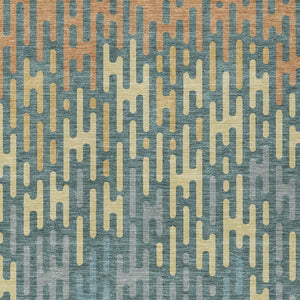 Abstract Washable Polyester Area Rug Teal Copper Indoor Outdoor Accent for High Traffic Spaces