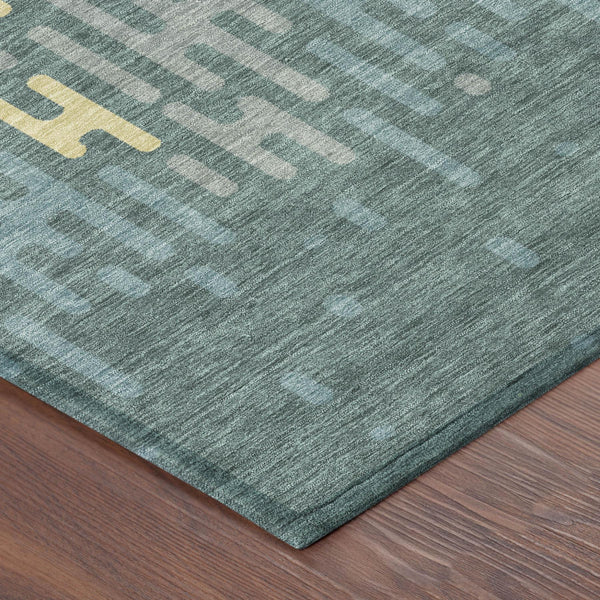 Abstract Washable Polyester Area Rug Teal Copper Indoor Outdoor Accent for High Traffic Spaces