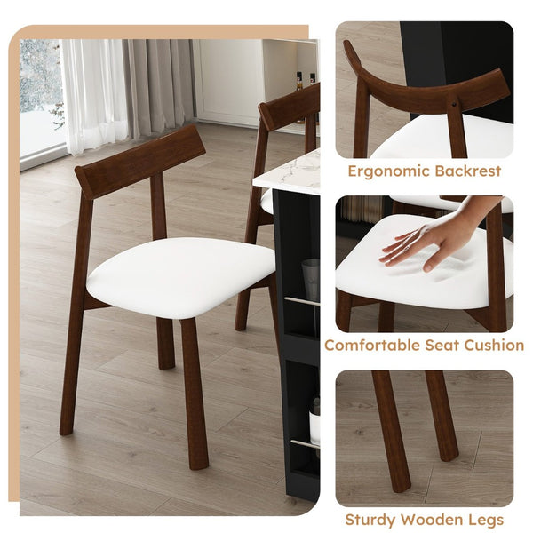 English Elm Kitchen Island Dining Set Marble Veneer Rotating Top Solid Wood Chairs Retro Modern White W2700S00121