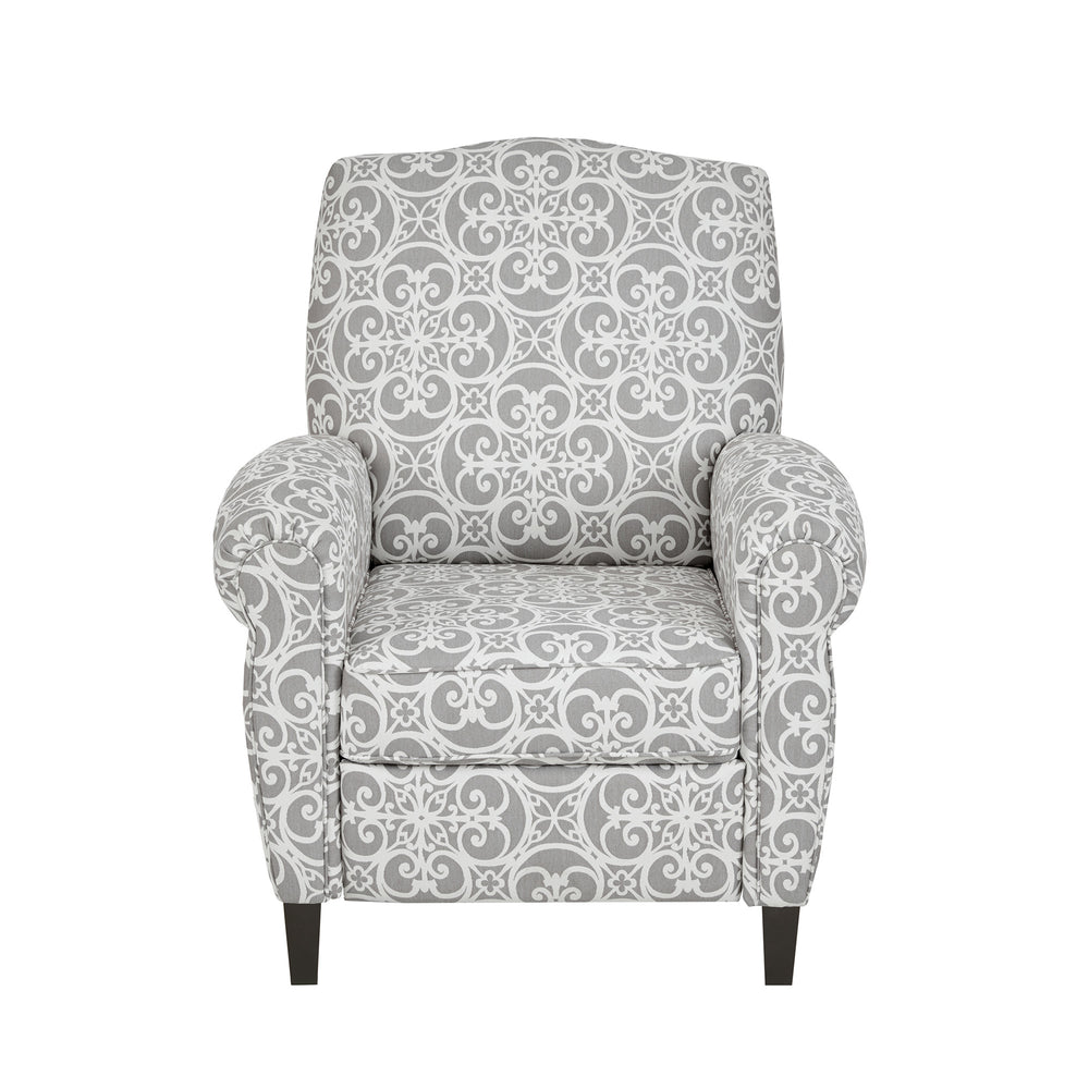 JLA Home Madison Park - Push Madison Park Kirby Recliner — Grey Fretwork Upholstery, High Camel Back, Removable Cushion, 300 lb Capacity MP103-0610