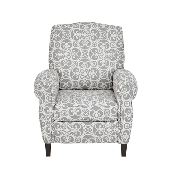 JLA Home Madison Park - Push Madison Park Kirby Recliner — Grey Fretwork Upholstery, High Camel Back, Removable Cushion, 300 lb Capacity MP103-0610