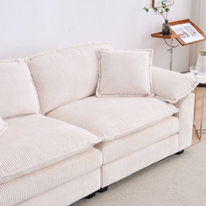 English Elm Corduroy Plush 2-Seat Sofa with 2 Back Cushions, Toss Pillows & Ottomans — Deep Seat Comfort White W2363S00062