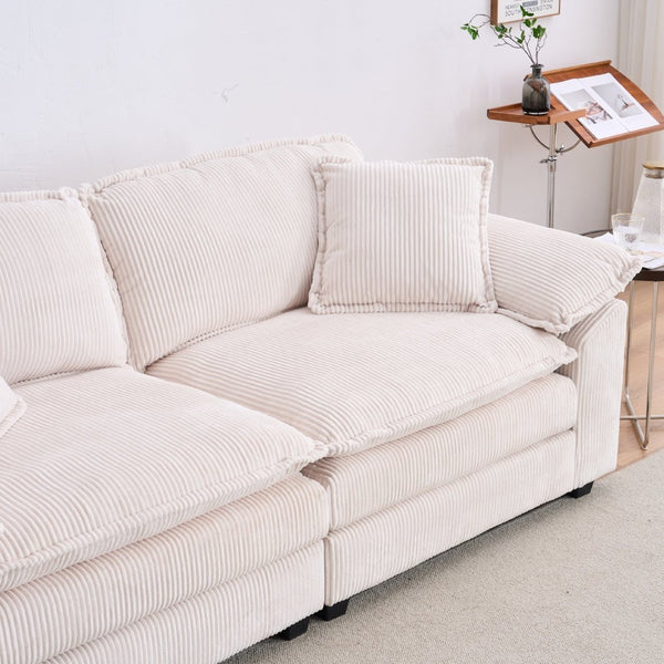 English Elm Corduroy 2 Seat Sofa Set with Ottomans and Pillows for Cozy Living Room Lounging W2363P216107