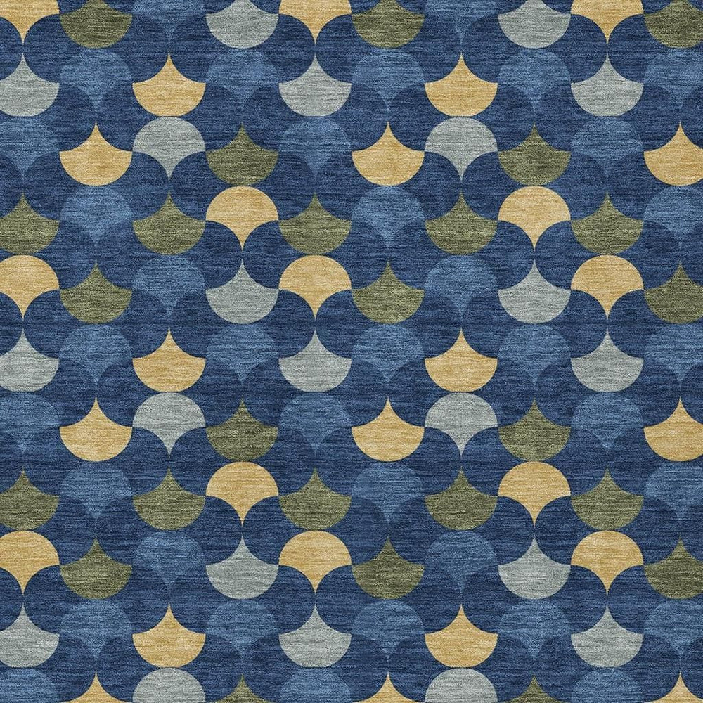 HomeRoots 5x8 Navy Gold Geometric Polyester Area Rug Washable Indoor Outdoor Low Pile 731125
