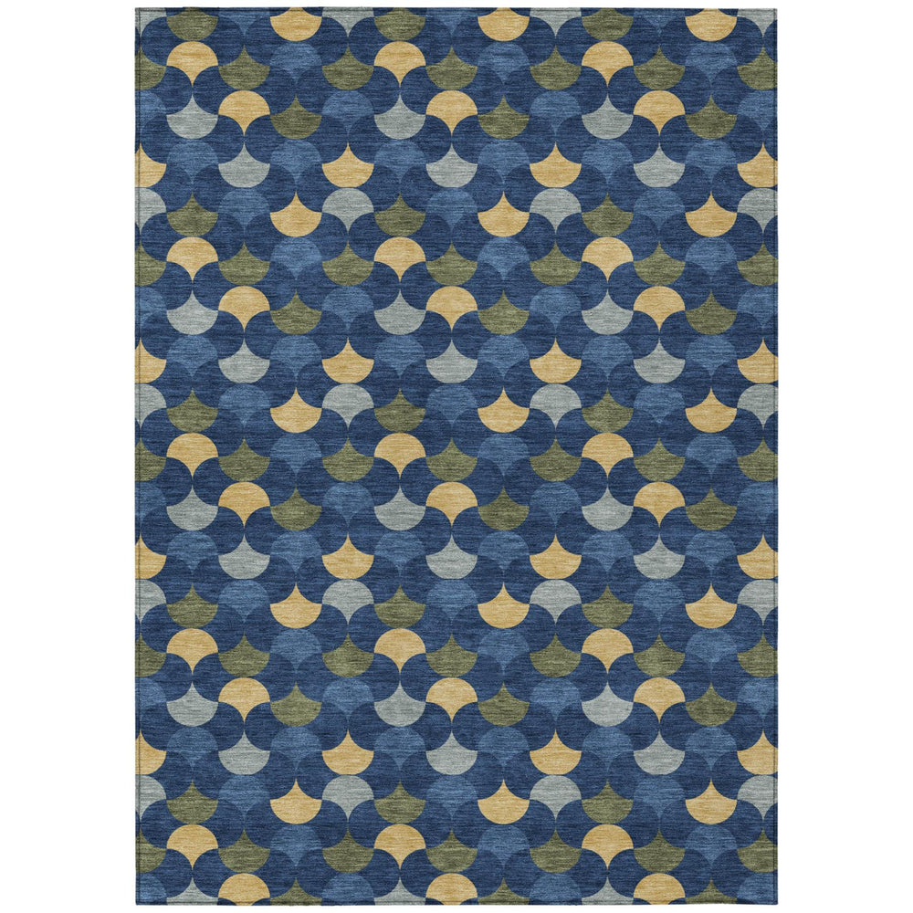 HomeRoots 8 Ft X 10 Ft Geometric Polyester Area Rug Washable Indoor Outdoor Navy Gold 731127