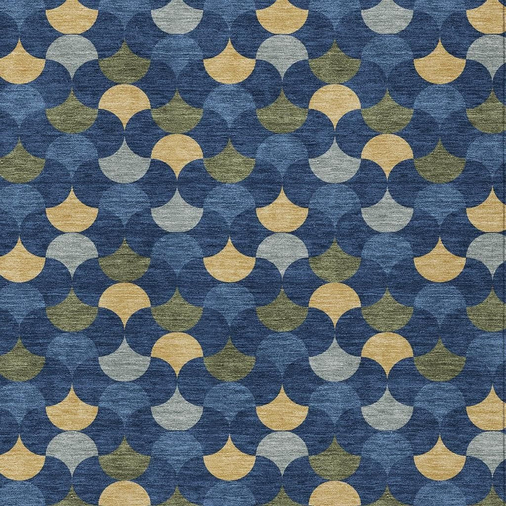 HomeRoots 8 Ft X 10 Ft Geometric Polyester Area Rug Washable Indoor Outdoor Navy Gold 731127