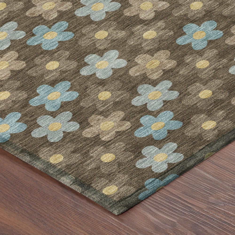 8 Ft X 10 Ft Floral Polyester Washable Rug for Patios Kitchens and Family Rooms