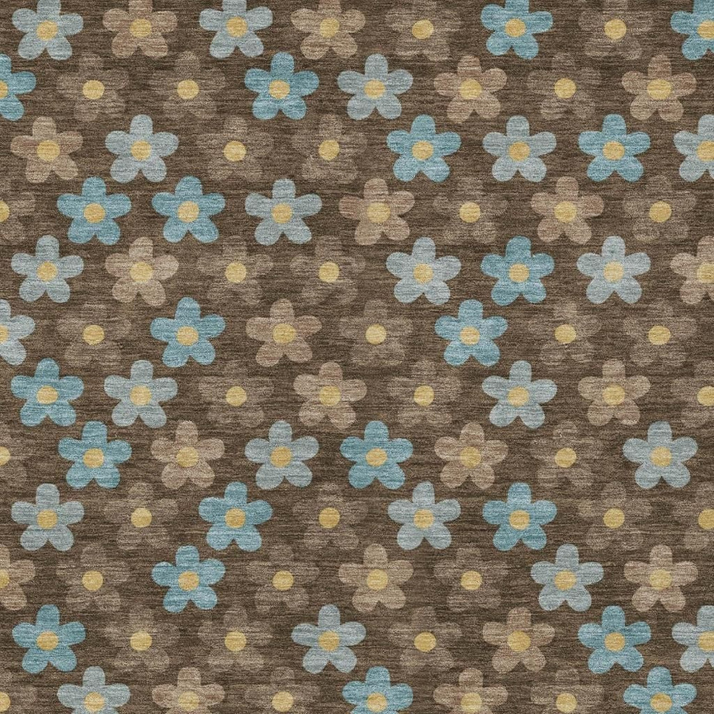 9 X 12 Floral Polyester Area Rug Washable Traditional Brown Indoor Outdoor Use