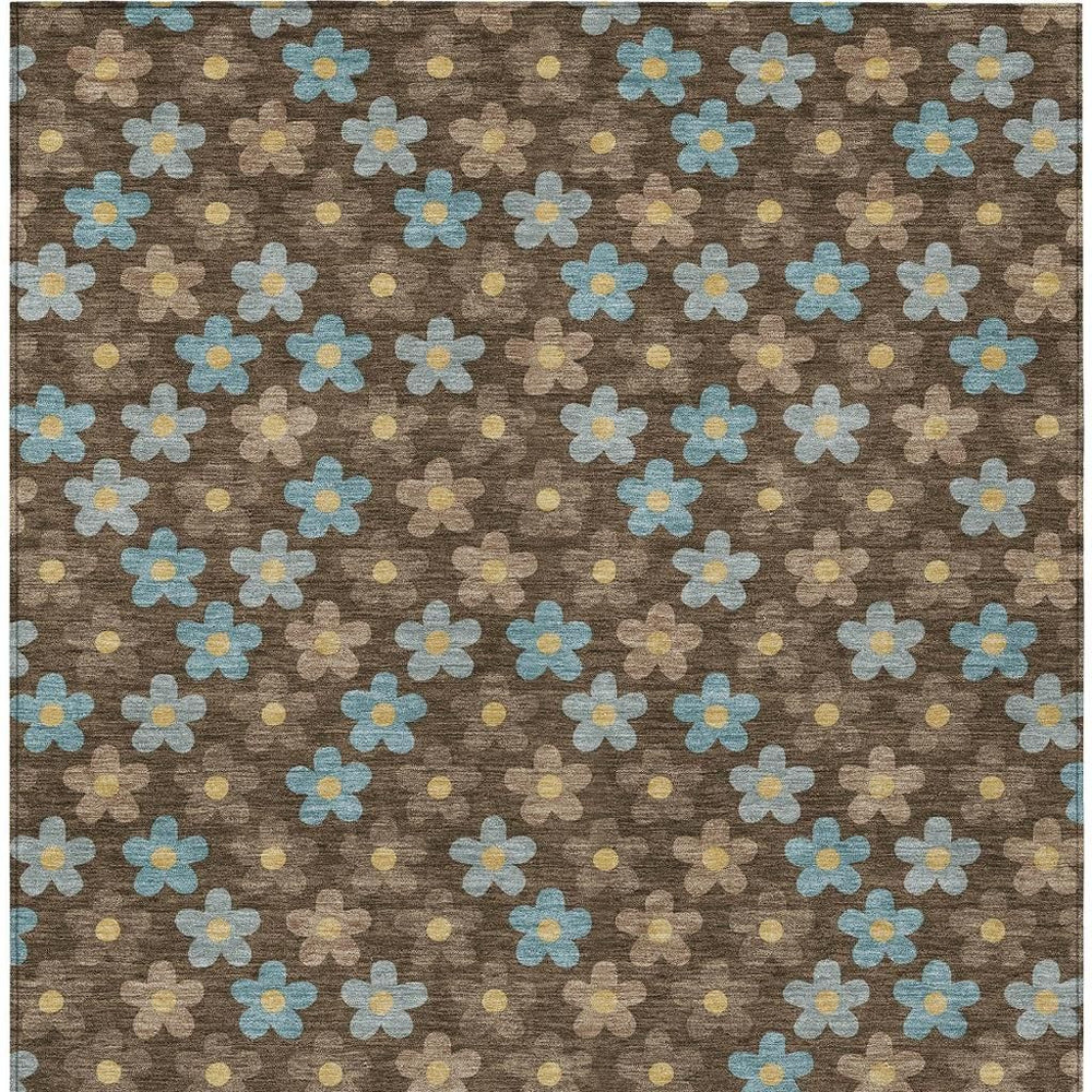 9 X 12 Floral Polyester Area Rug Washable Traditional Brown Indoor Outdoor Use