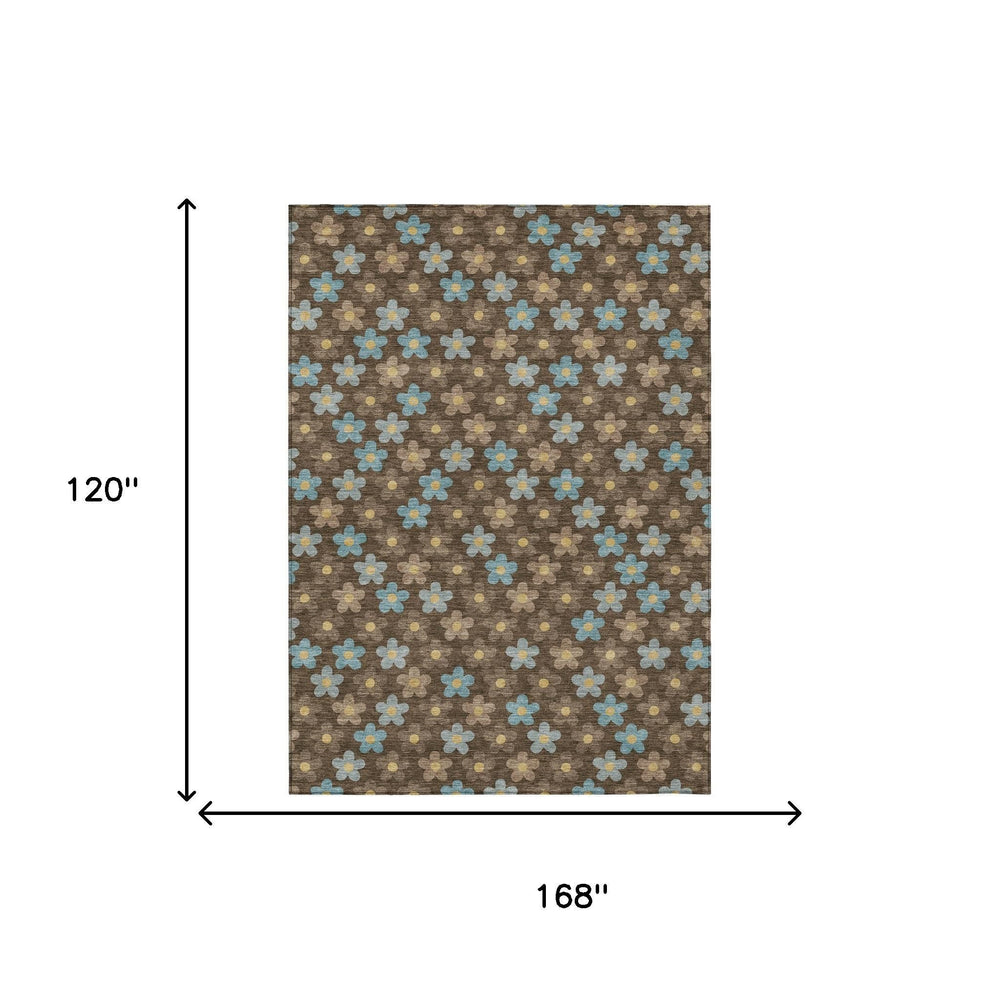 10 X 14 Floral Polyester Area Rug Machine Washable Indoor Outdoor High Traffic