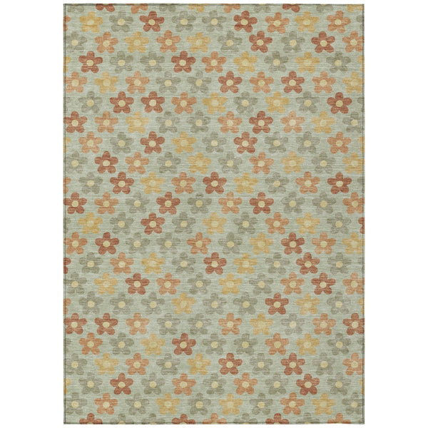 Floral Polyester Area Rug Machine Washable Indoor Outdoor Low Pile Patio Living Room Decor