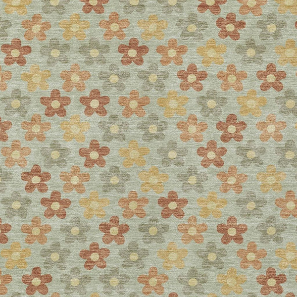 Floral Polyester Area Rug Machine Washable Indoor Outdoor Low Pile Patio Living Room Decor