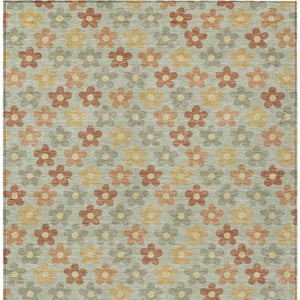 Floral Polyester Area Rug Machine Washable Indoor Outdoor Low Pile Patio Living Room Decor