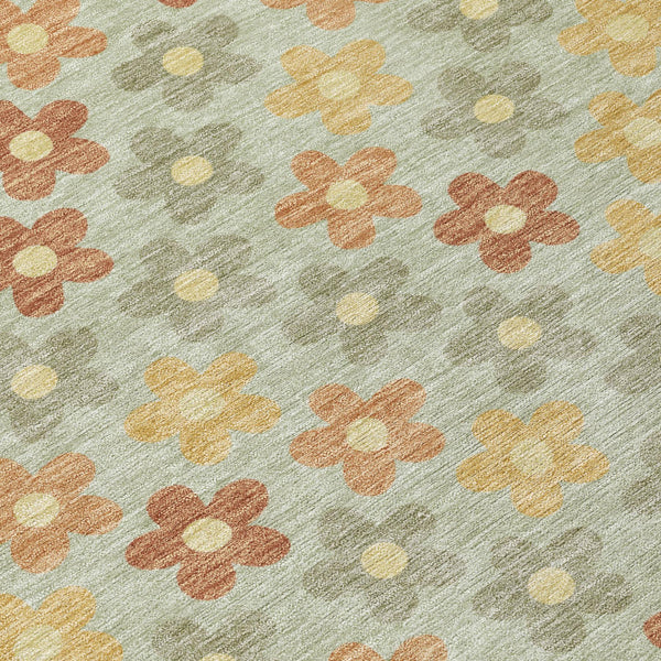 Floral Polyester Area Rug Machine Washable Indoor Outdoor Low Pile Patio Living Room Decor