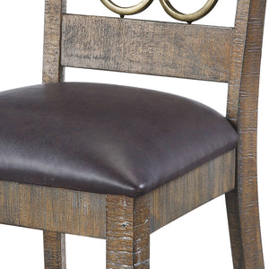 English Elm Weathered Cherry Open Scroll Side Chairs Set of 2 with Black PU Cushions — Stylish, Comfortable Design B062P186536