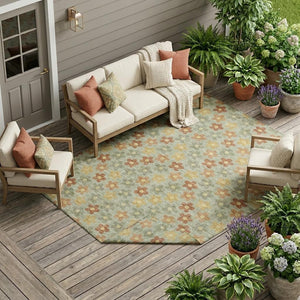 Floral Polyester Area Rug Machine Washable Indoor Outdoor Low Pile Patio Living Room Decor